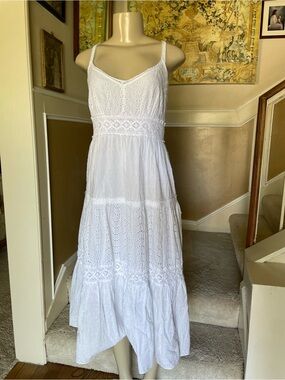 Spenser Jeremy White Eyelet Midi Dress Prairie Picnic Spaghetti Straps Lace 10